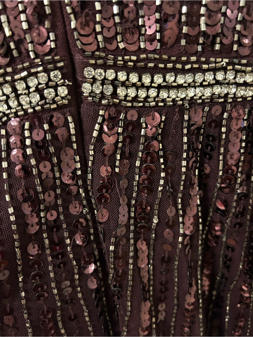 Mac Duggal Plum Beaded Sequin Flutter Sleeve Gown - Picture 14 of 16